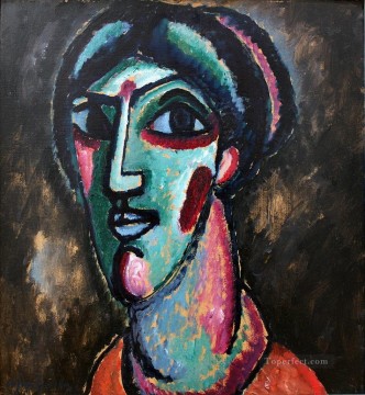 Expressionism Painting - head in black and green 1913 Alexej von Jawlensky Expressionism